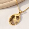 Colar com Pingente Oval de Foto Gravação, Banhado a Ouro