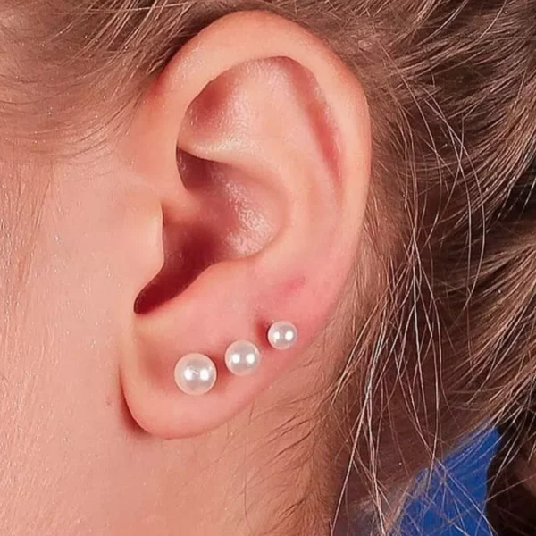 Brinco Trio Pérola Lisa Branca, Ba...