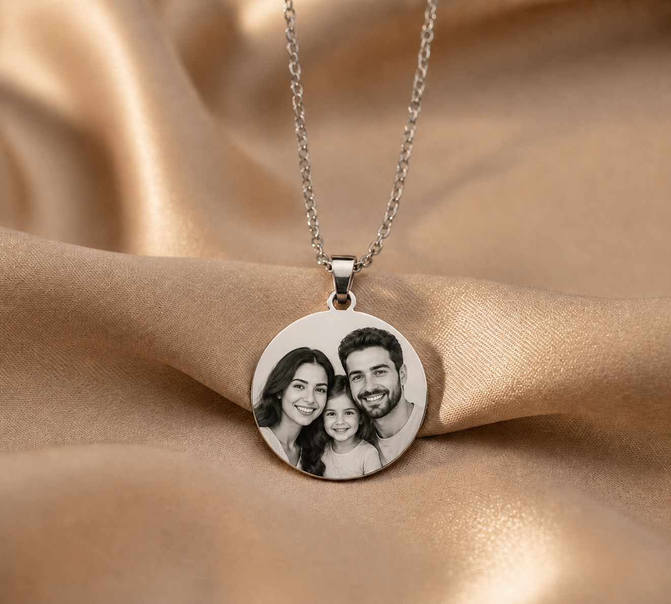 Colar Redondo, Personalizado com Foto Gravação, Aço Inox