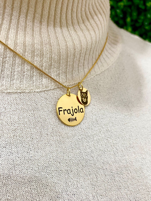 Colar Redondo Duplo, Personalizado com Nome e Foto, Banhado a ouro - Imagem 3