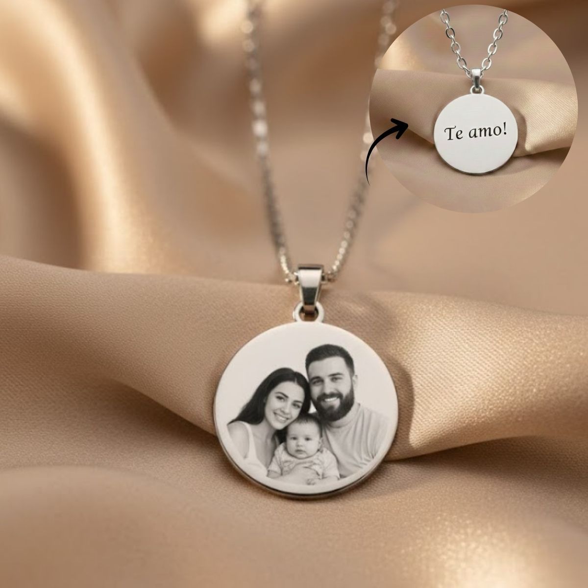 Colar Redondo, Personalizado com Foto Gravação, Aço Inox - Imagem 2
