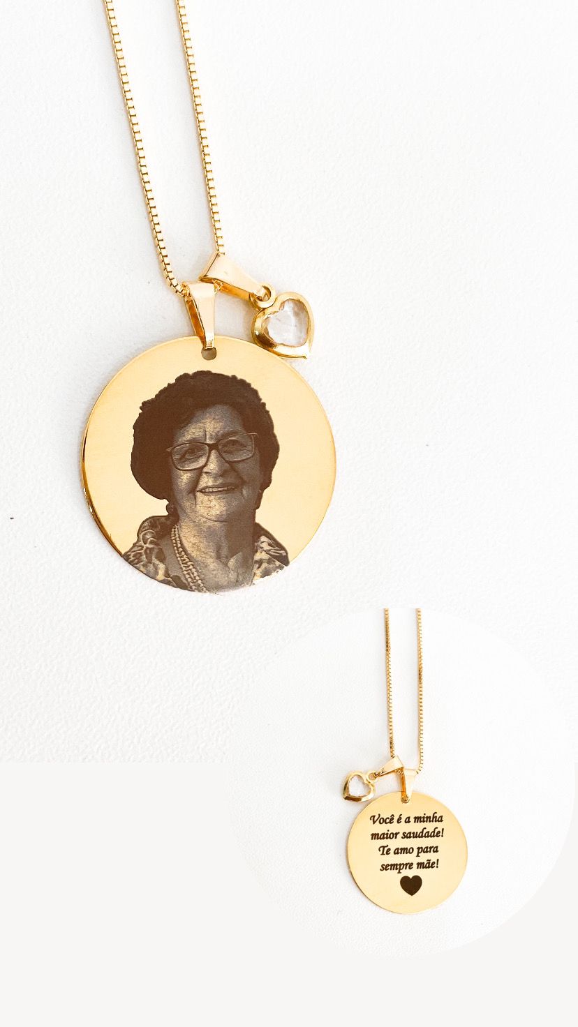 Colar Redondo 2cm, Personalizado Com Fotogravação, Banhado a Ouro - Imagem 4