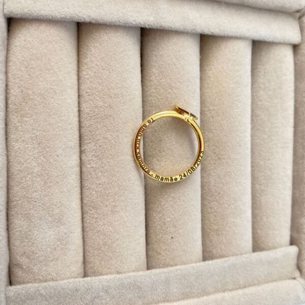 Anel Coração, Personalizado com Nome Escrita Data, Banhado a Ouro