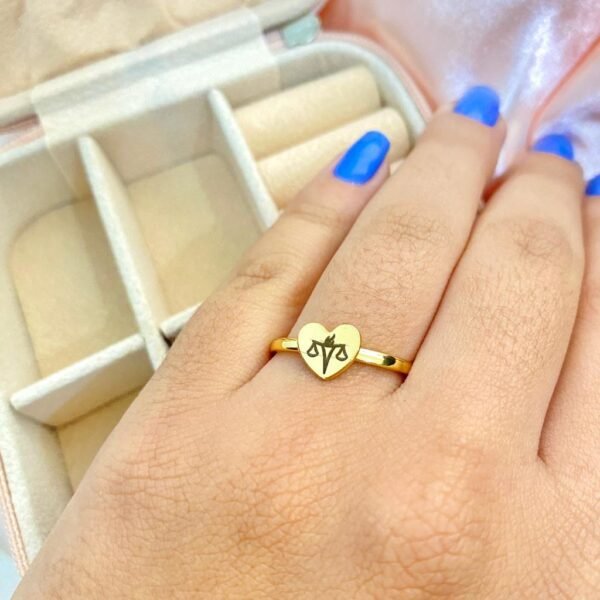 Anel Coração, Personalizado com Nome Escrita Data, Banhado a Ouro