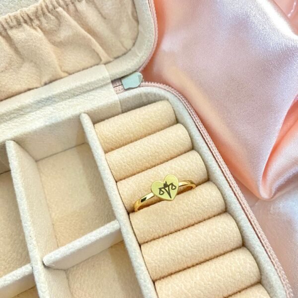 Anel Coração, Personalizado com Nome Escrita Data, Banhado a Ouro