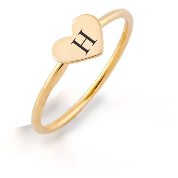 Anel Coração, Personalizado com Nome Escrita Data, Banhado a Ouro