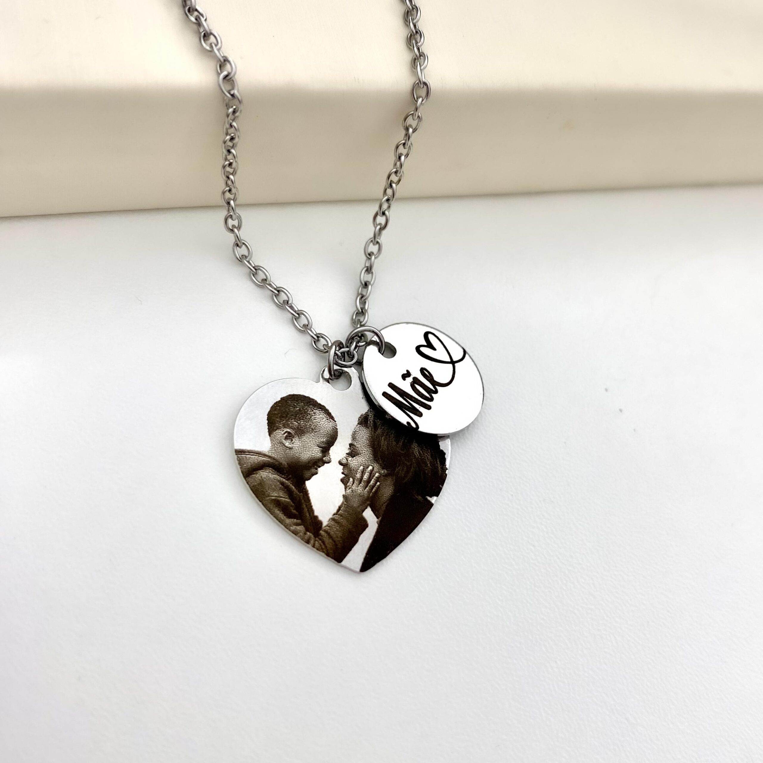 Colar Coração e Redondo Duplo, Personalizado com Nome e Foto, Aço Inox - Imagem 6