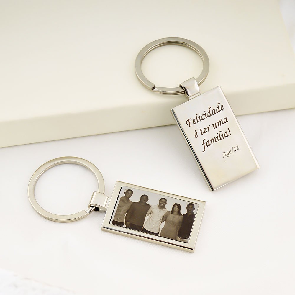 Chaveiro Inox Retangular Personalizado, com Gravação a Laser