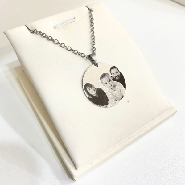 Colar Redondo, Personalizado com Foto Gravação, Aço Inox