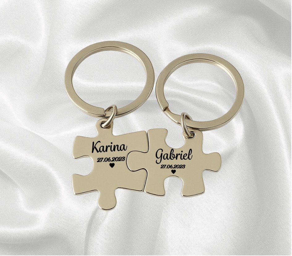 Chaveiro Quebra Cabeça, Personalizado com Nome, Casal, Aço Inox