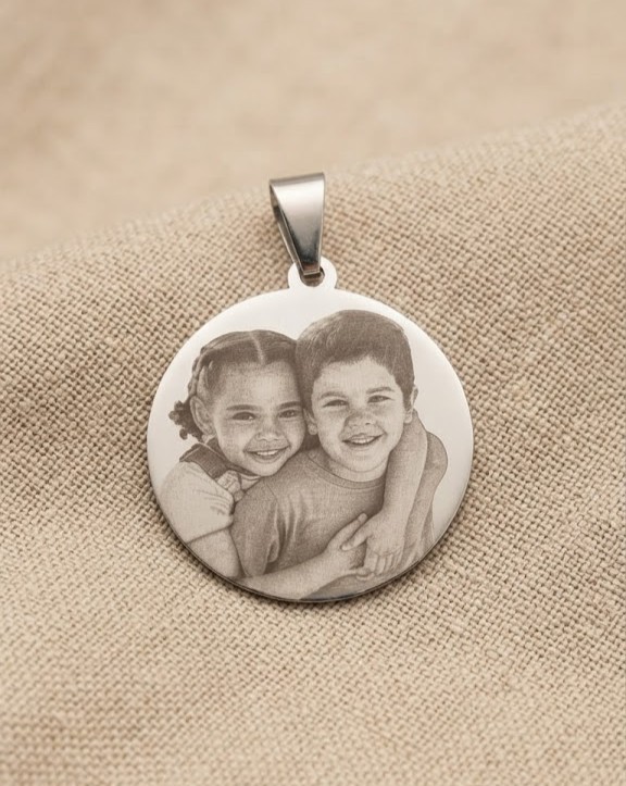 Pingente Inox Redondo, Personalizado com Foto Gravação.