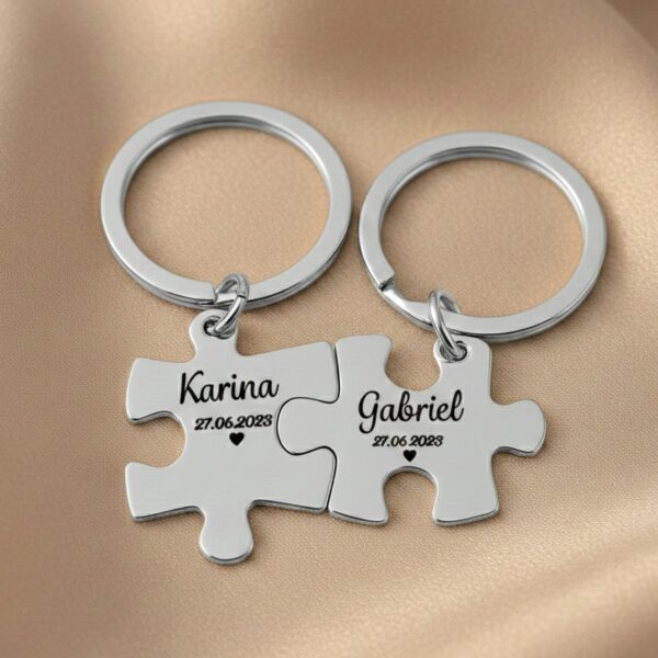 Chaveiro Quebra Cabeça, Personalizado com Nome, Casal, Aço Inox