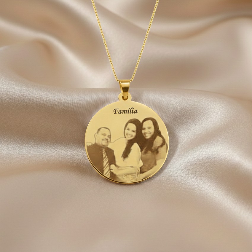 Colar Redondo 2,5cm, Personalizado com Foto, Gravação a Laser, Banhado a Ouro - Imagem 8