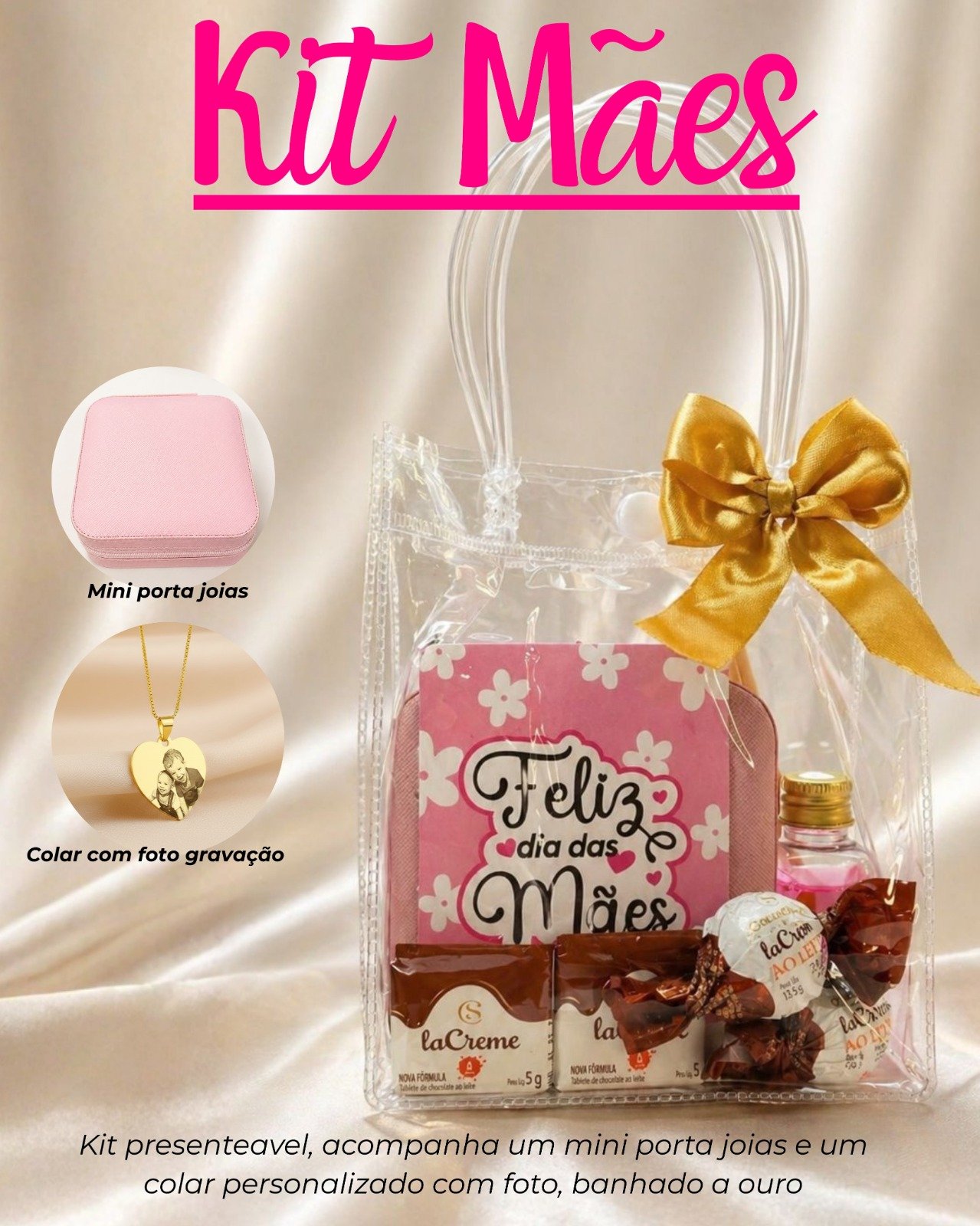 Kit Mães com Colar Personalizado com Foto, Banhado a Ouro