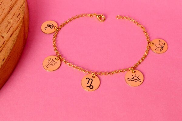 01-B36-C37-0278-43-E3-8579-4-FF868084-D19.jpg Pulseira Adulta, Personalizada com Pingentes Redondos, Banhado a Ouro
