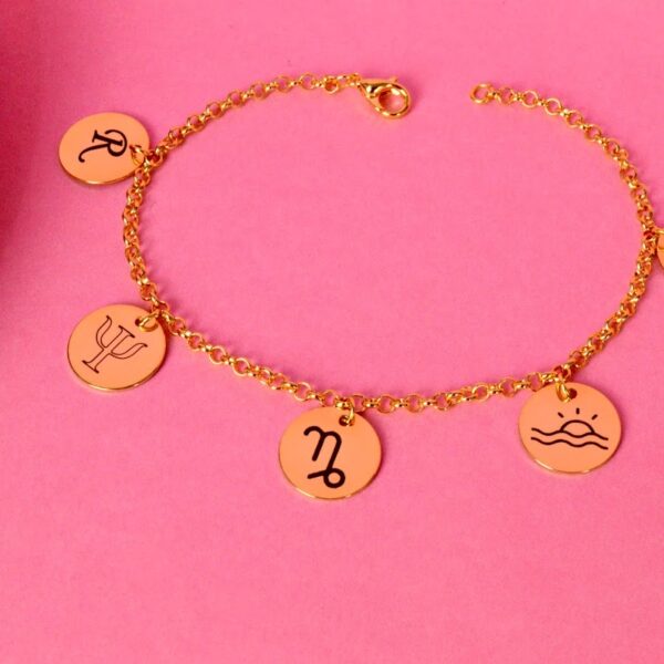 Pulseira Adulta, Personalizada com Pingentes Redondos, Banhado a Ouro