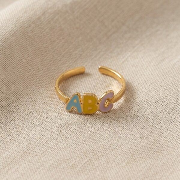 Anel de Formatura Infantil, ABC Colorido, Banhado a Ouro 18K