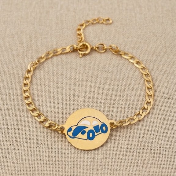 Pulseira Infantil com Pingente Personalizado Resinado, Banhado a Ouro