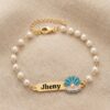 Pulseira-concha-perola.jpg Pulseira Infantil Concha com Resina, Personalizado com Nome, Banhado