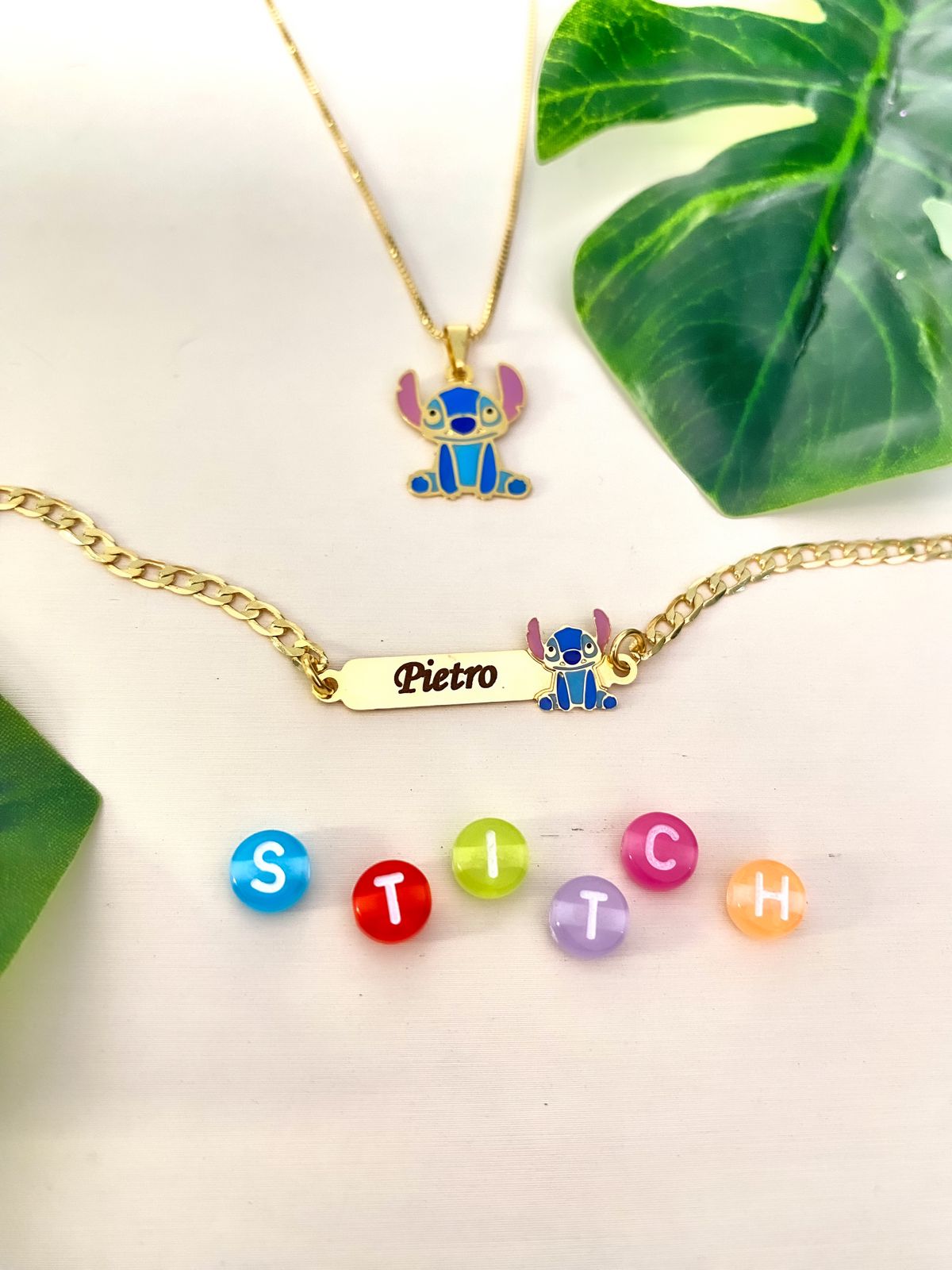 Conjunto Infantil Colar e Pulseira, Personalizado, Banhado a Ouro 18k - Imagem 2