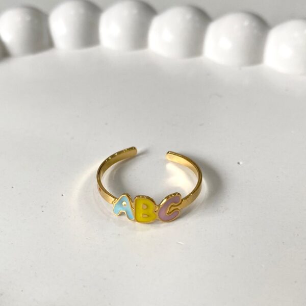 Anel de Formatura Infantil, ABC Colorido, Banhado a Ouro 18K