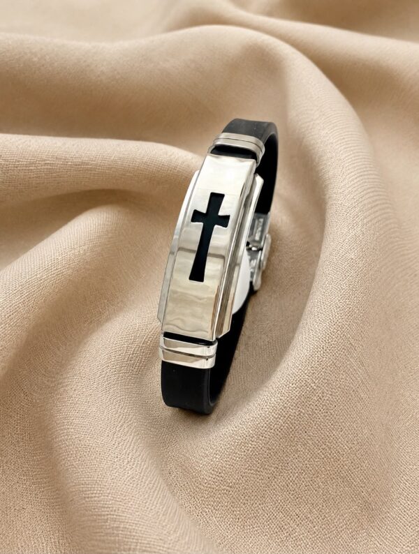 Pulseira Masculina, Com Desenho Cruz, Silicone