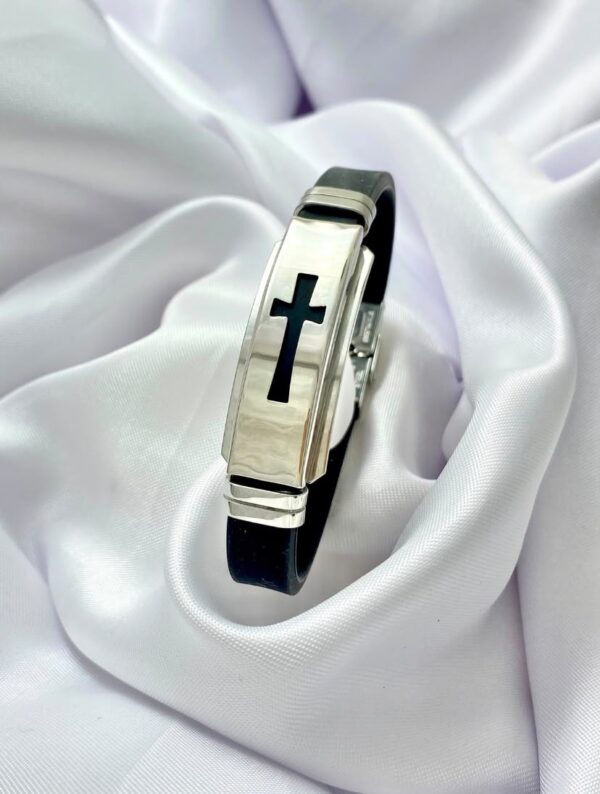 Pulseira Masculina, Com Desenho Cruz, Silicone