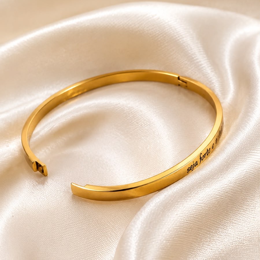 Bracelete Feminino, Personalizado, em Aço Inox Dourado - Imagem 2