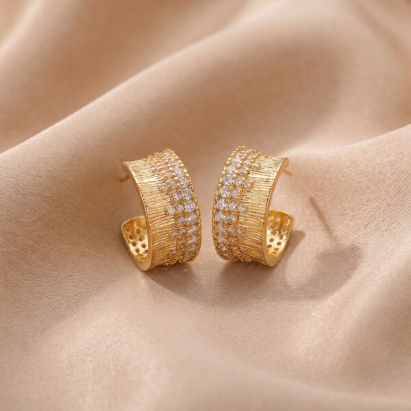 Brinco Argola de Pino Canaletada com Zircônias Banhado a Ouro Ródio